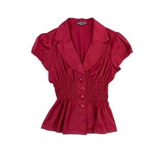 POMEGRANATE Jewel Tone Short Sleeve Silky Blazer